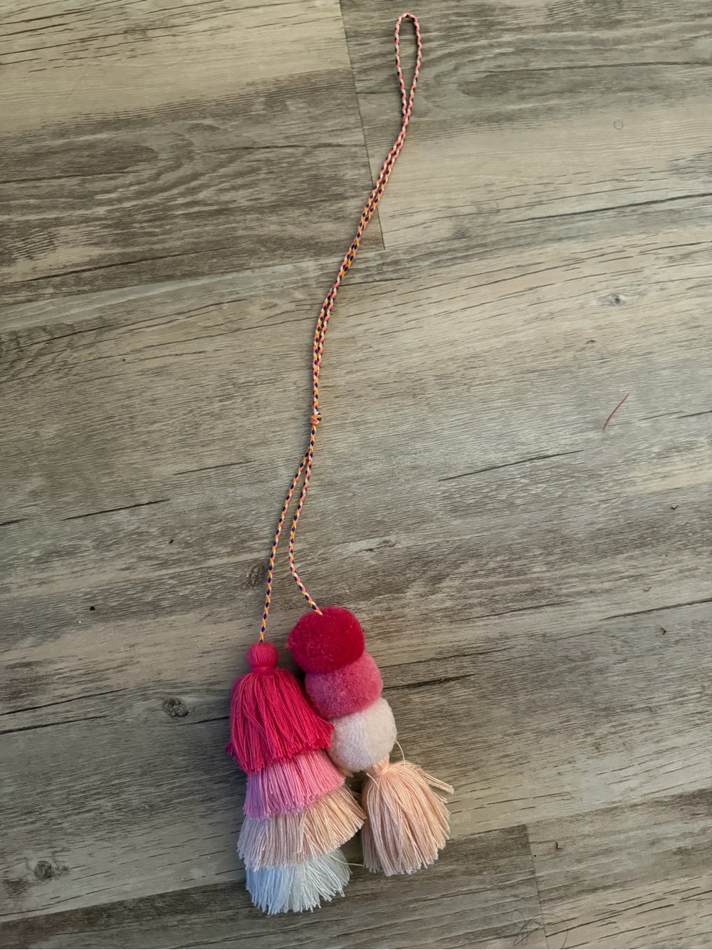 Pink Ombre Tassel Charm with Pom-Pom Accent